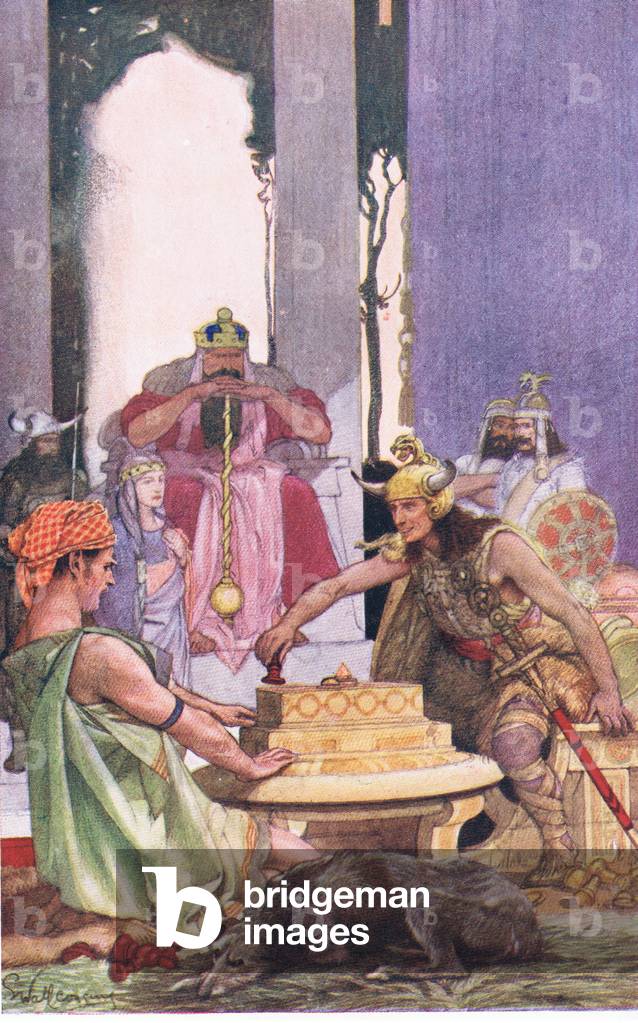 Lugh's enclosure, illustration from Celtic Myth and Legend published by The Gresham Publishing Company, c.1920 (colour litho)