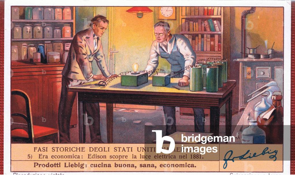 Edison and electricity 1881 (colour litho)