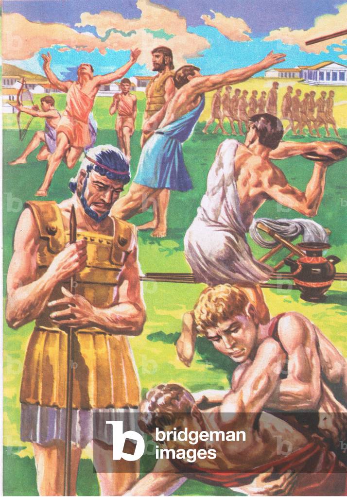 The education of Spartan boys, from Knowledge Magazine, 1963 (colour litho)