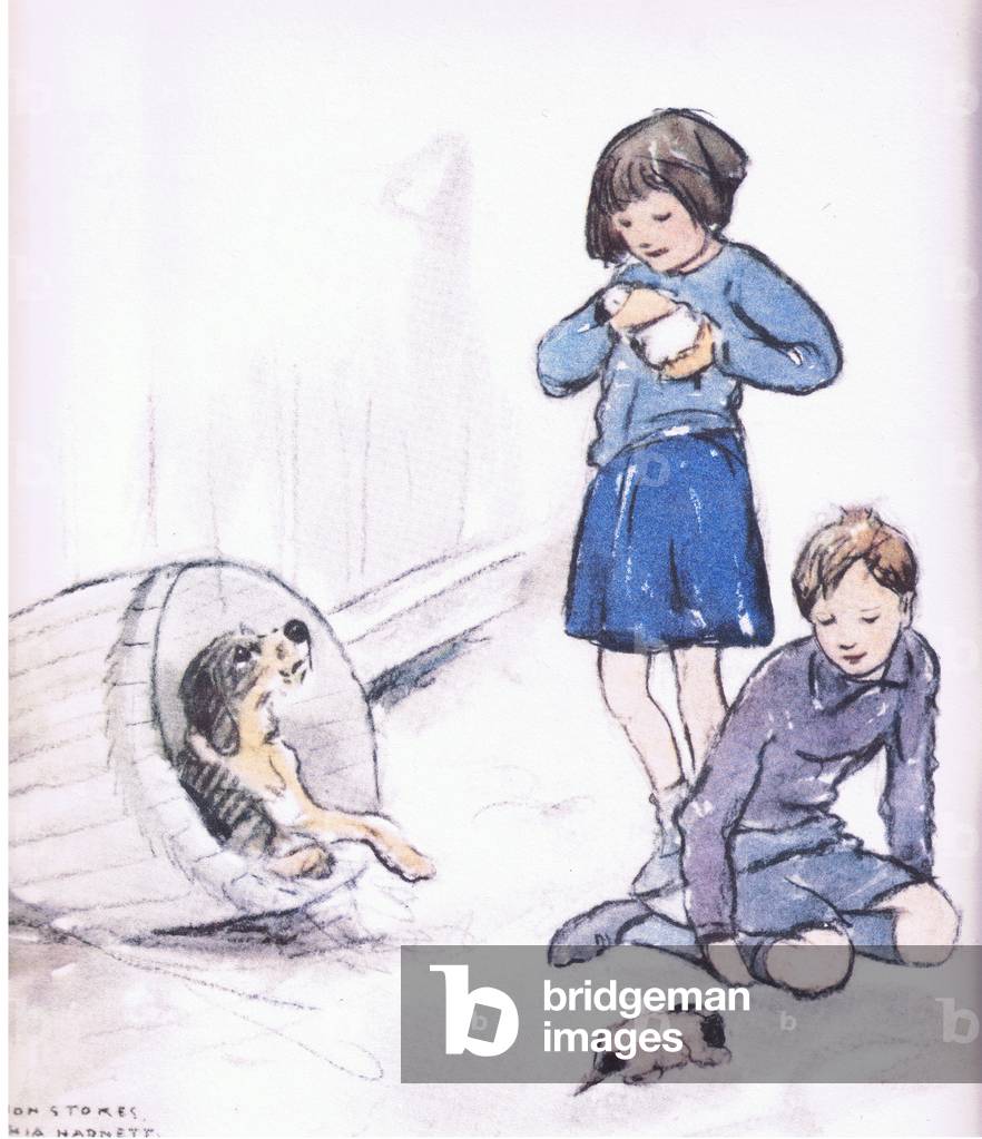 Vicky and Bill were tremendously excited, from Mudlarks published by Collins, 1940 (colour litho)