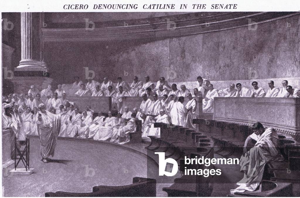 Catiline being denounced by Cicero in the Senate, 1925 (litho)