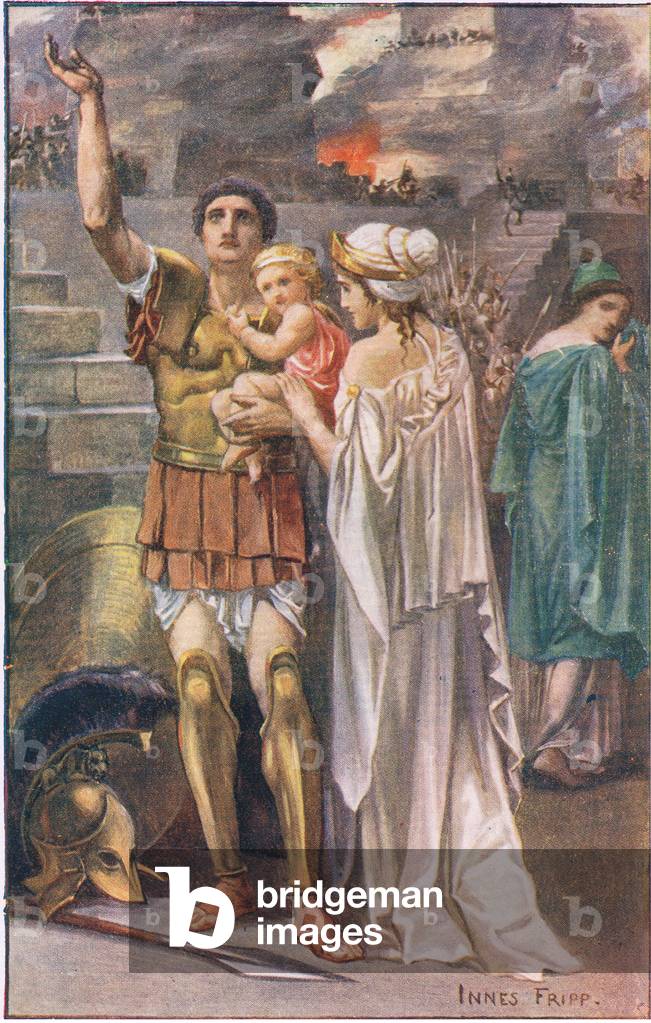 Hector and Andromache, Tales of the Gods and Heroes published by Thomas Nelson & Sons, c.1920 (colour litho)