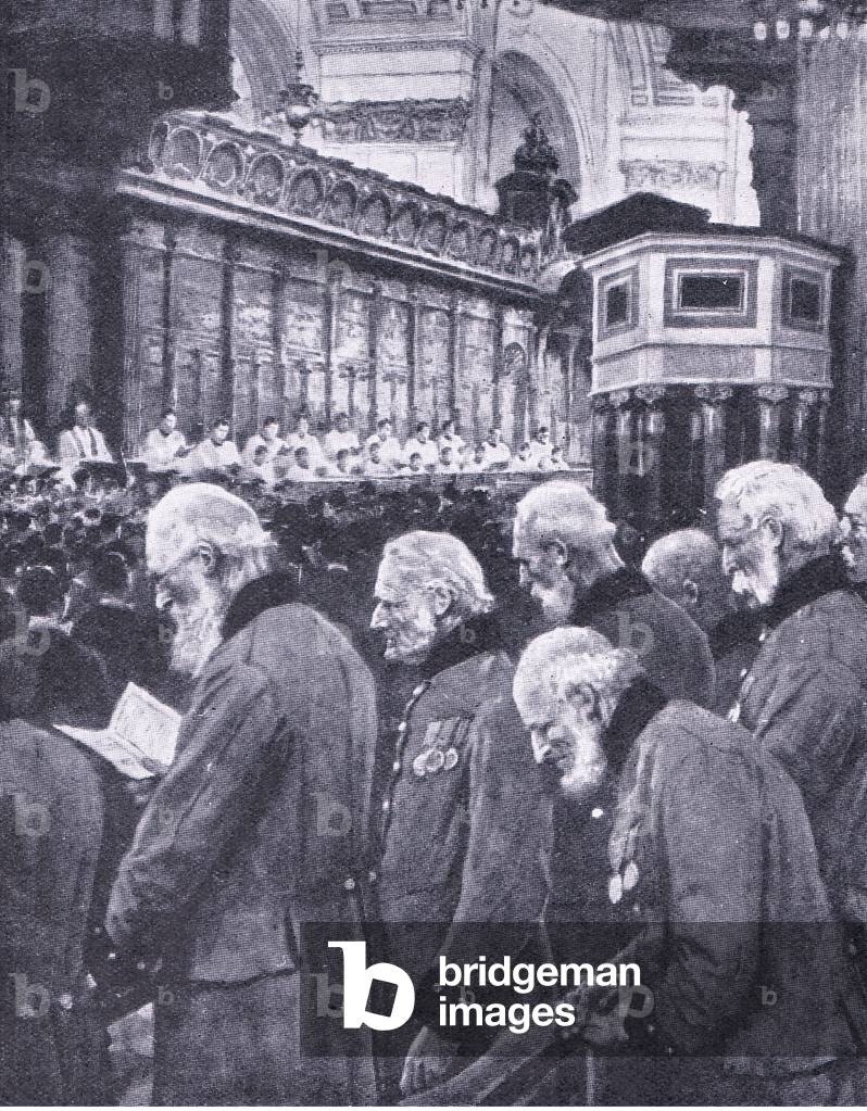 Florence Nightingale: A national tribute to a brave British woman at St Pauls Cathedral 1910 , illustration from'Cassell's Romance of Famous Lives', c.1940 (b/w photo)