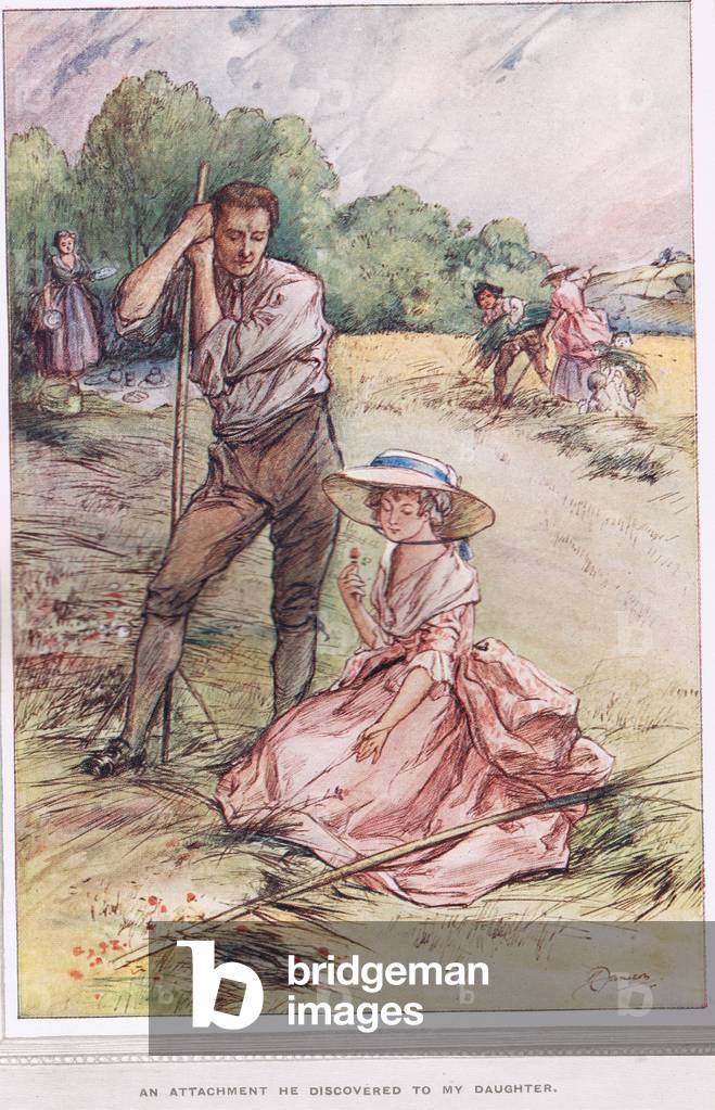'An attachment he discovered to my daughter', illustration from 'The Vicar of Wakefield' by Oliver Goldsmith, c.1910 (colour litho)