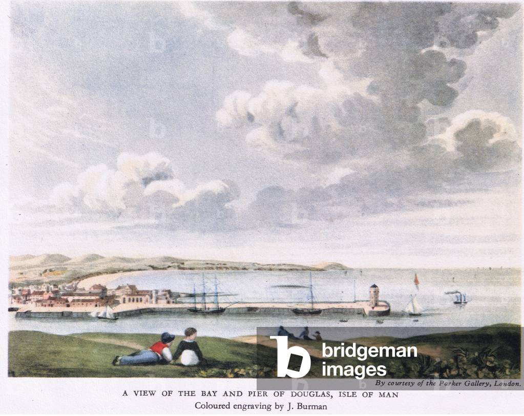 A view of the bay and pier of Douglas, Isle of Man, 1945 (colour litho)