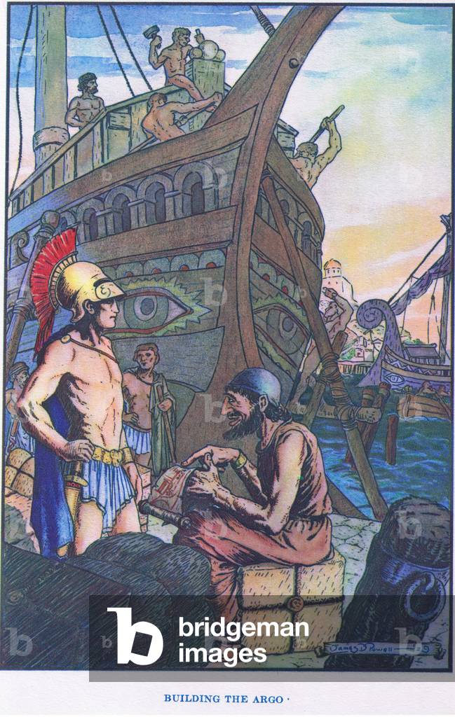 Building the Argo, from Myths from Many Lands pub.by The Waverley Book Co Limited, c.1920 (colour litho)