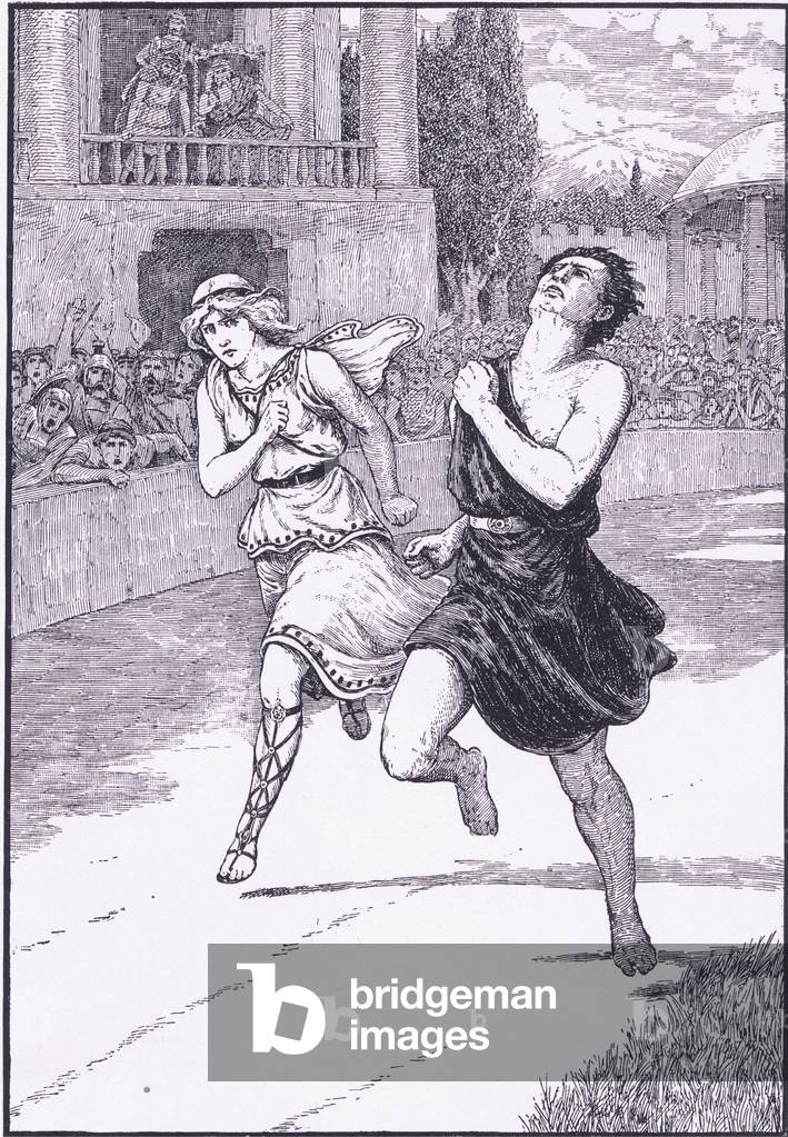 Out of the corner of his eye he could see the gleam of her tunic, illustration from 'Children of the Dawn ', 1925 (litho)