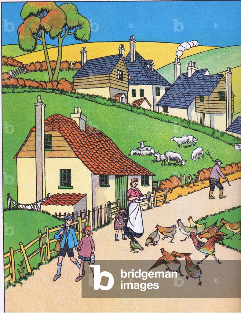 The village where we live, from Jolly Days in the Country published by Blackie & Son Ltd, 1949 (colour litho)