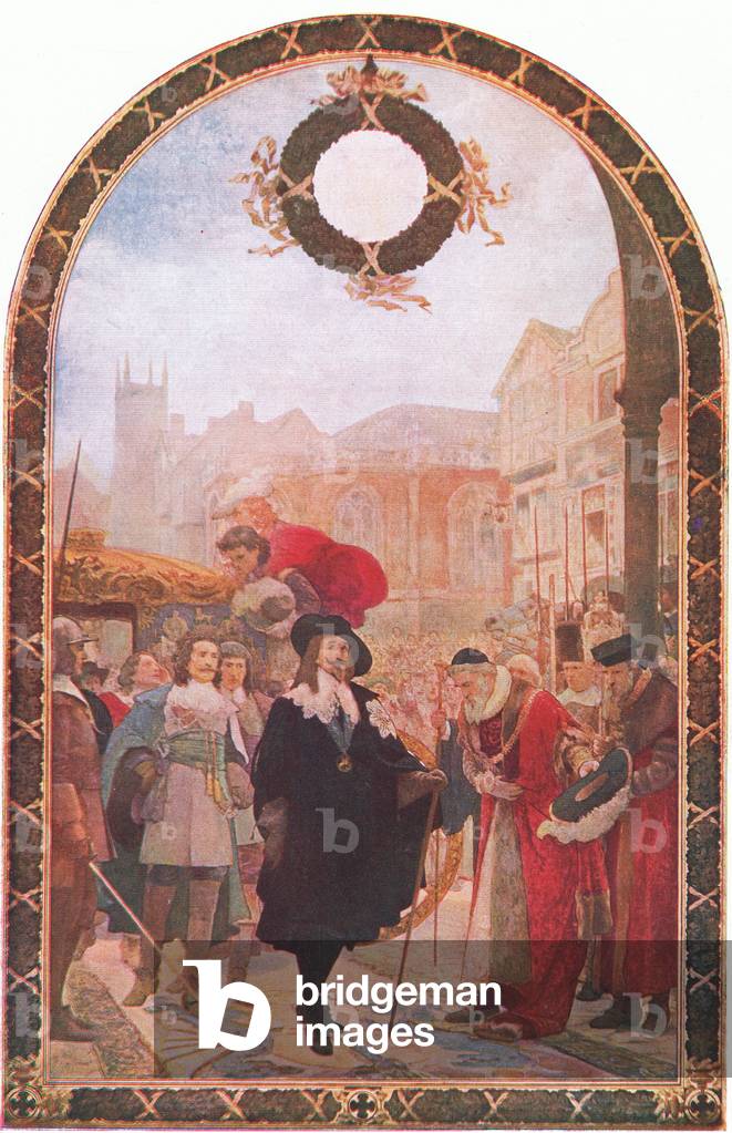 Charles I demanding the five members of the Guildhall 1641-1642, from Cassells History of the British People published by the Waverley Book Company Limited, c.1940 (colour litho)