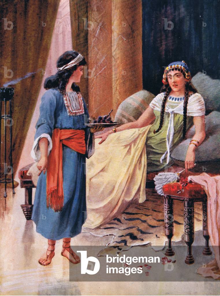 Naaman's wife and the little maid, from Bible Stories for Catholic Children pub.by Sands and Company, 1911 (colour litho)