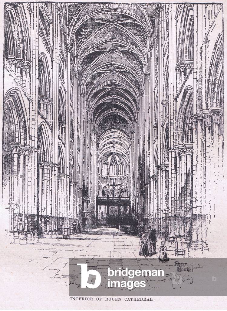 Interior of Rouen Cathedral (litho)