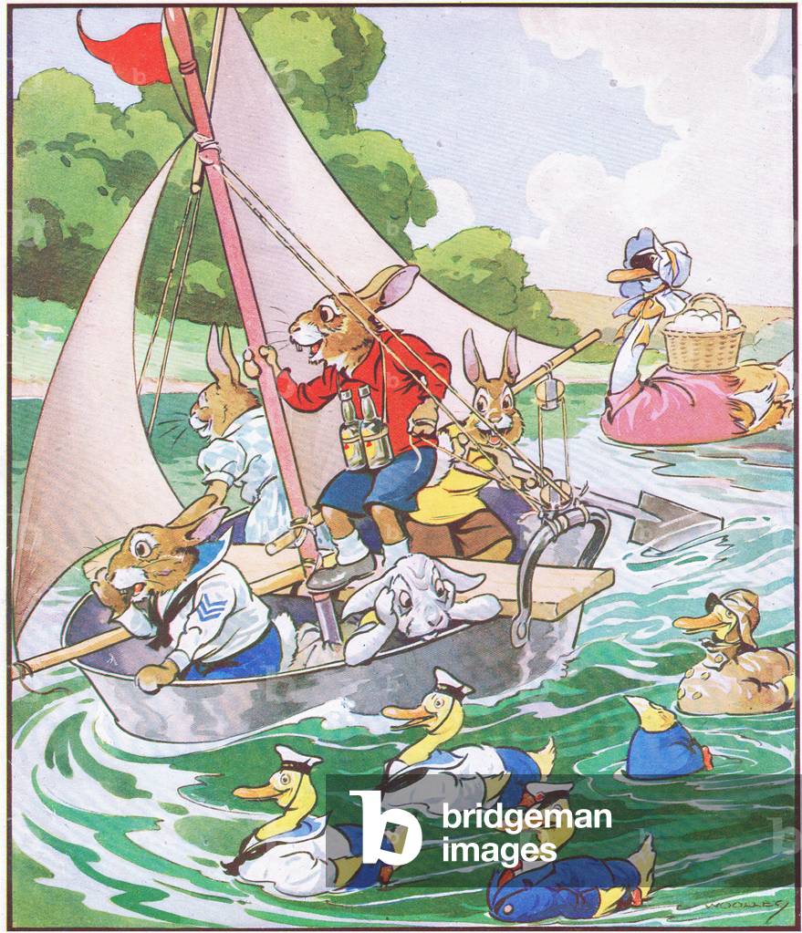 What could be nicer than sailing down the stream, from The Funny Bunnies published by Raphael Tuck, c. 1920 (colour litho)