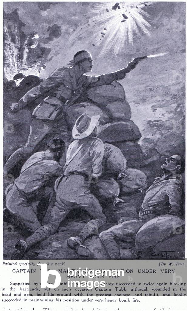 Captain Tubb maintained his [position under very heavy bomb fire. Lone Pine trenches 1915 (litho)