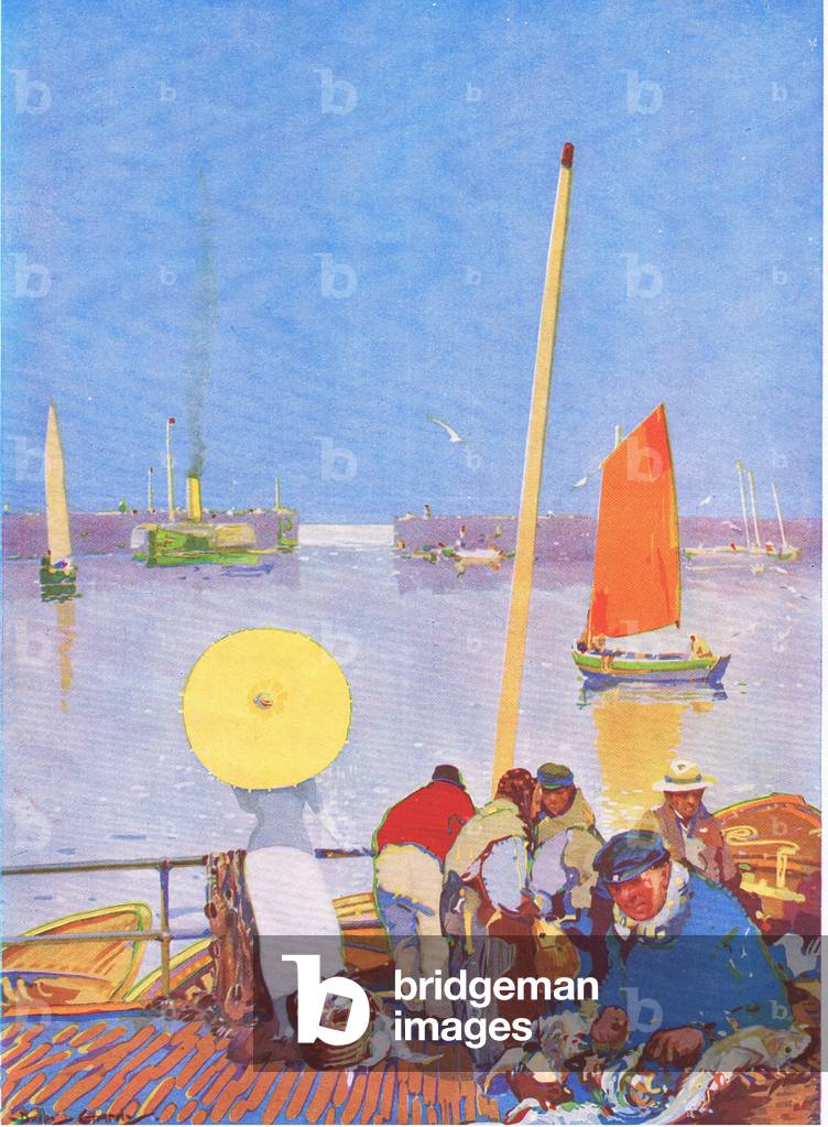 Sunshine by the sea at Bridlington, illustration from My Magazine (Arthur Mee), c.1920-30 (colour litho)