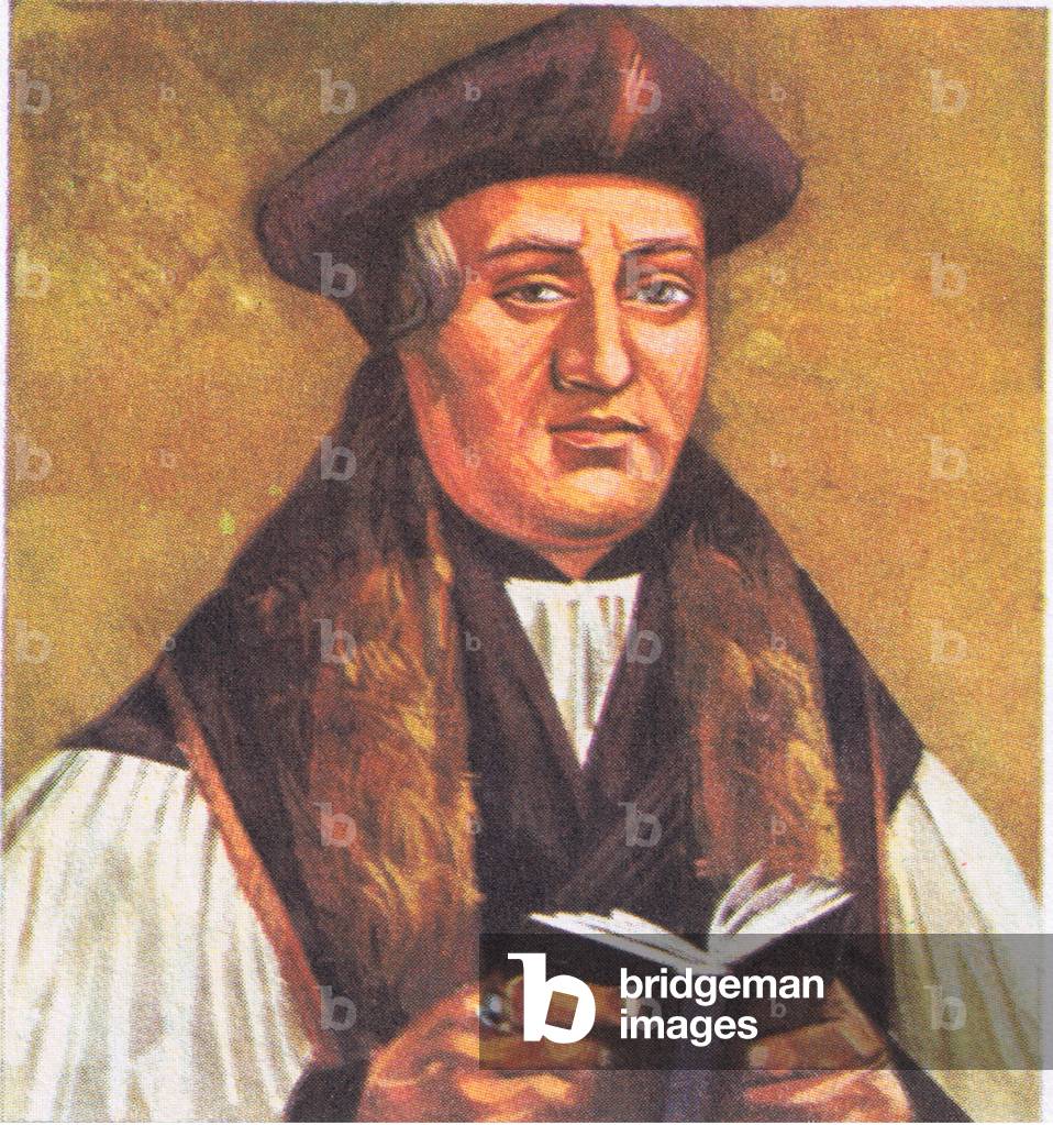 Thomas Cranmer, Archbishop of Canterbury, from Knowledge Magazine, 1963 (colour litho)