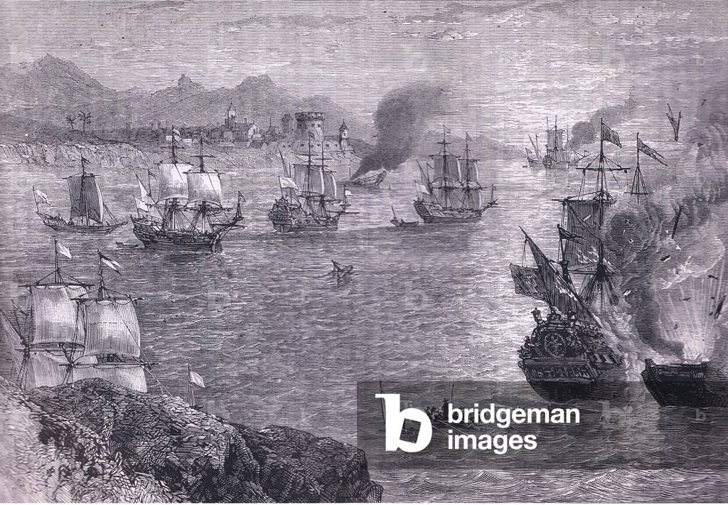 Morgan's defeat of the Spanish fleet 1565, illustration from History of the United States published by Cassell Pelter & Galpin, c.1890 (litho)