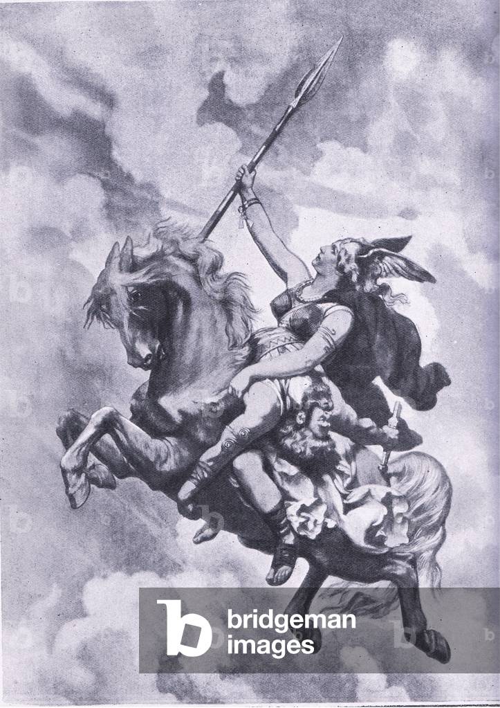 Siegfried sacricied to the vengance of the Gods, illustration from'Cassell's Romance of Famous Lives', c.1940 (litho)