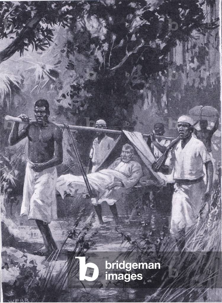 Onward through the fevered waste: Livingstone, illustration from'Cassell's Romance of Famous Lives', c.1940 (litho)