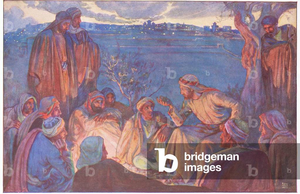 Jesus foretells the destruction of Jerusalem,  (colour litho)