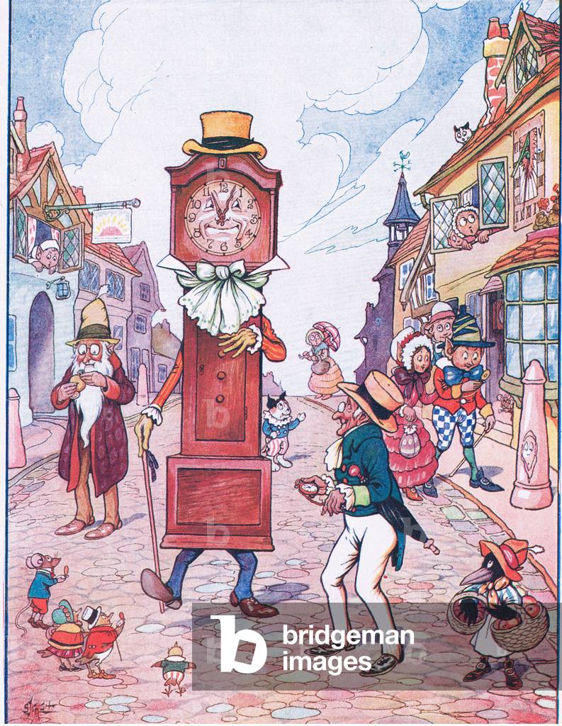 The old clock takes a walk, from My Magazine, pub.1922 (colour litho)