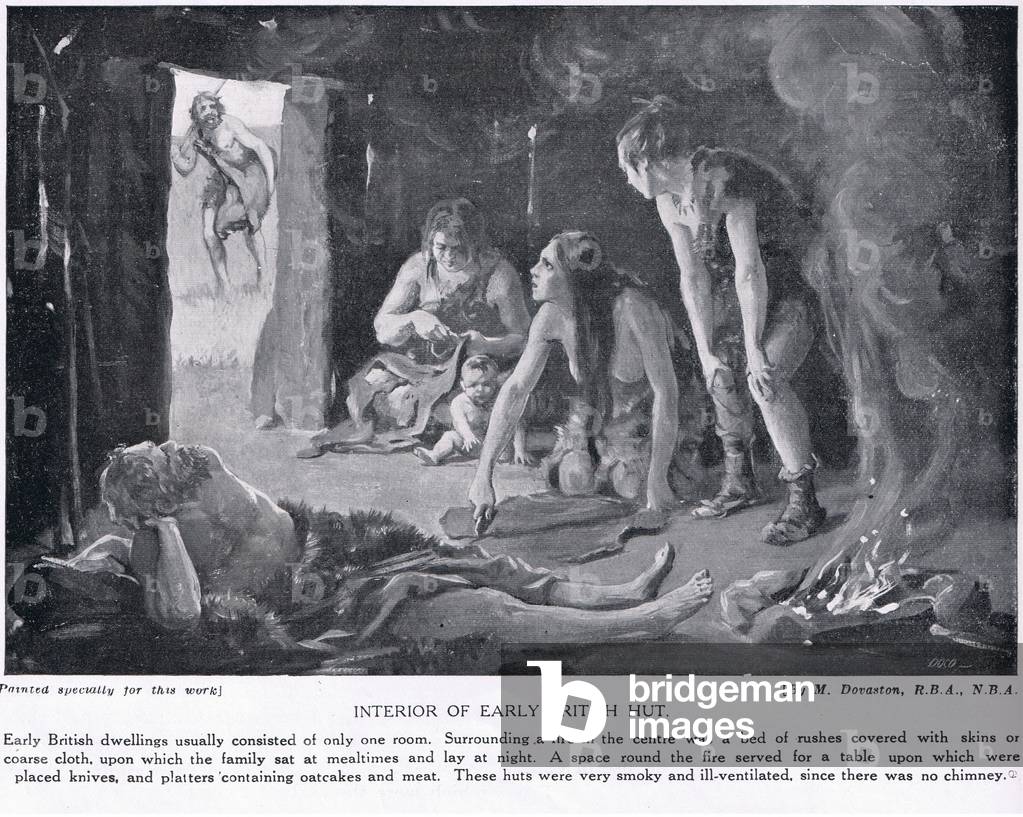 Interior of an Early British Hut, illustration from 'Hutchinson's History of the Nations', c.1910 (litho)