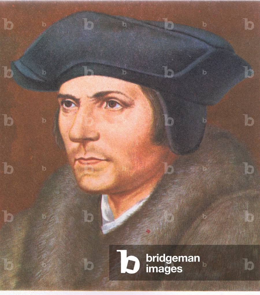Portrait of Sir Thomas More after Holbein, from Knowledge Magazine, 1963 (colour litho)