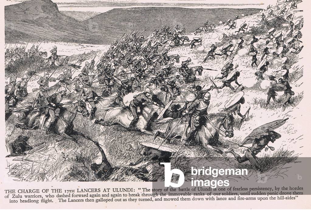 The Charge of the 17th Lancers at Ulundi, illustration from 'Our Fathers' by Alan Bott, 1932 (litho)