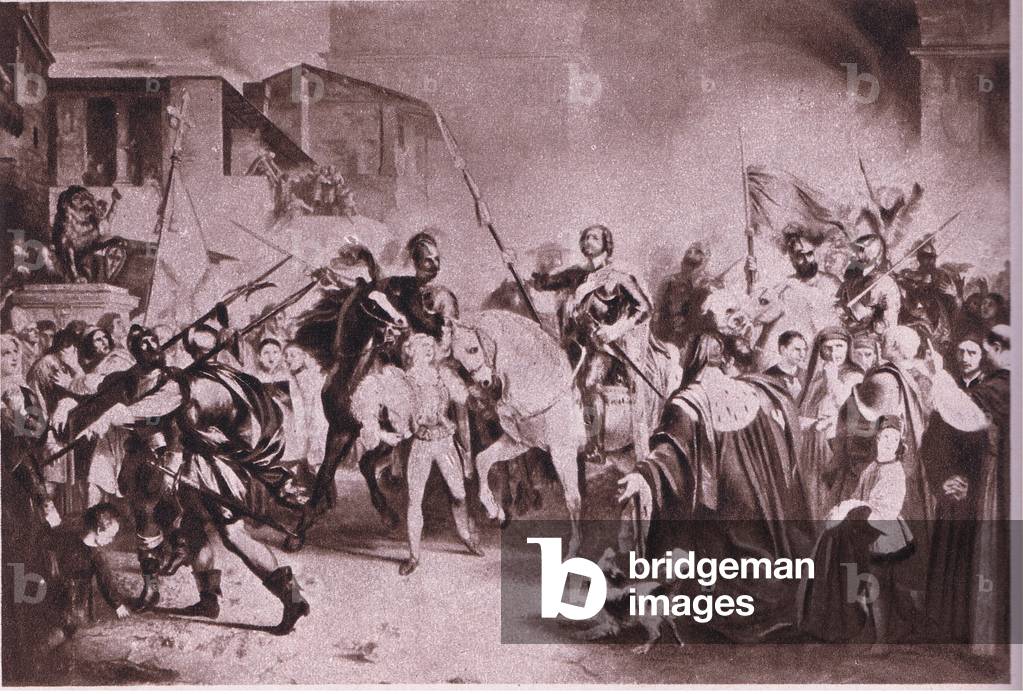 The stately pageant of Charles VIII into Florence (litho)