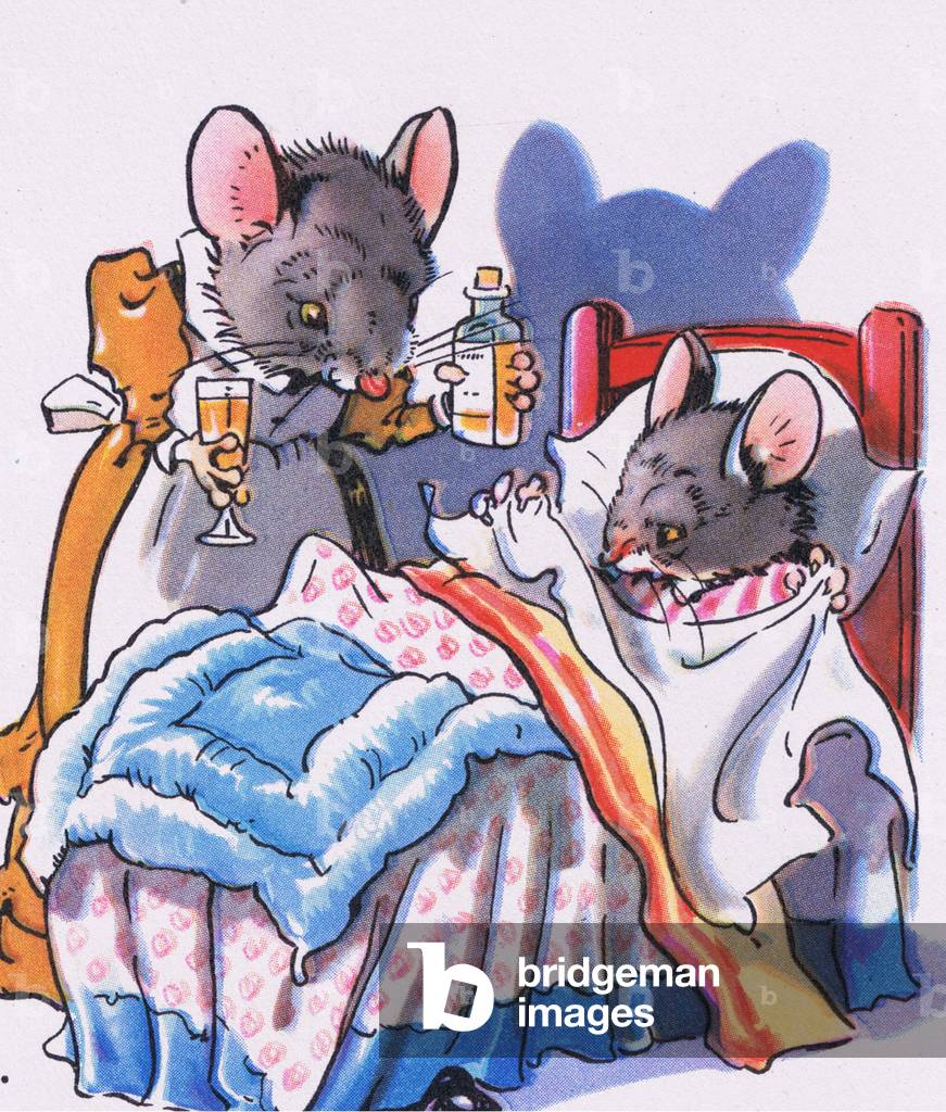 His mother came up to tuck him in (colour litho)