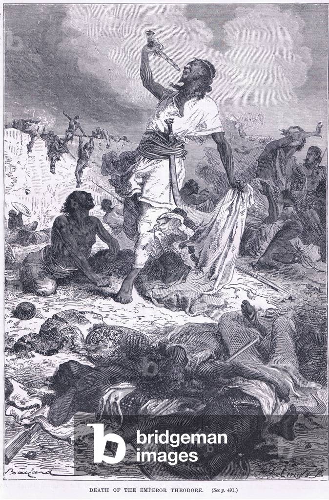 Death of the Emperor Theodore 1868 AD (litho)