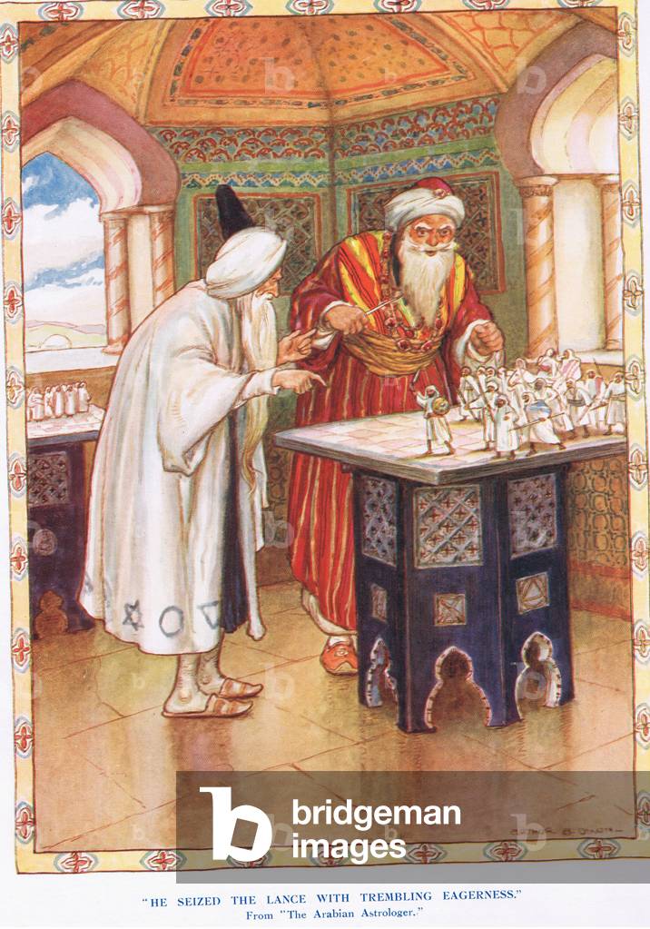 He seized the lance with trembling eagerness, illustration from 'Tales of the Alhambra' by Washington Irving (colour litho)