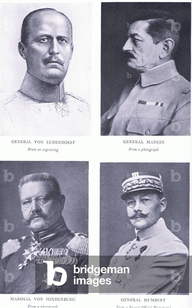 General von Ludendorff; General Mangin; Marshal von Hindenburg; General; Humbert, illustration from European History: Great Leaders and Landmarks Vol 6 The Great War published by The Gresham Publishing Company, c.1920 (litho)