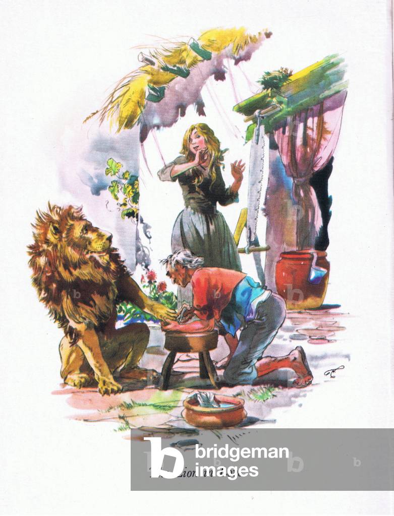 The Lion in love, from Aesop's Fables including Fables by La Fontaine and others published by Ward Lock, 1979 (colour litho)