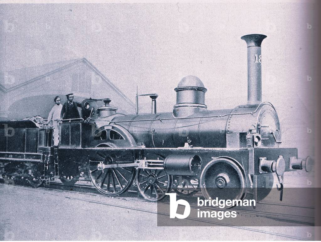 One of George Stephenson's long boiler locomotives (litho)