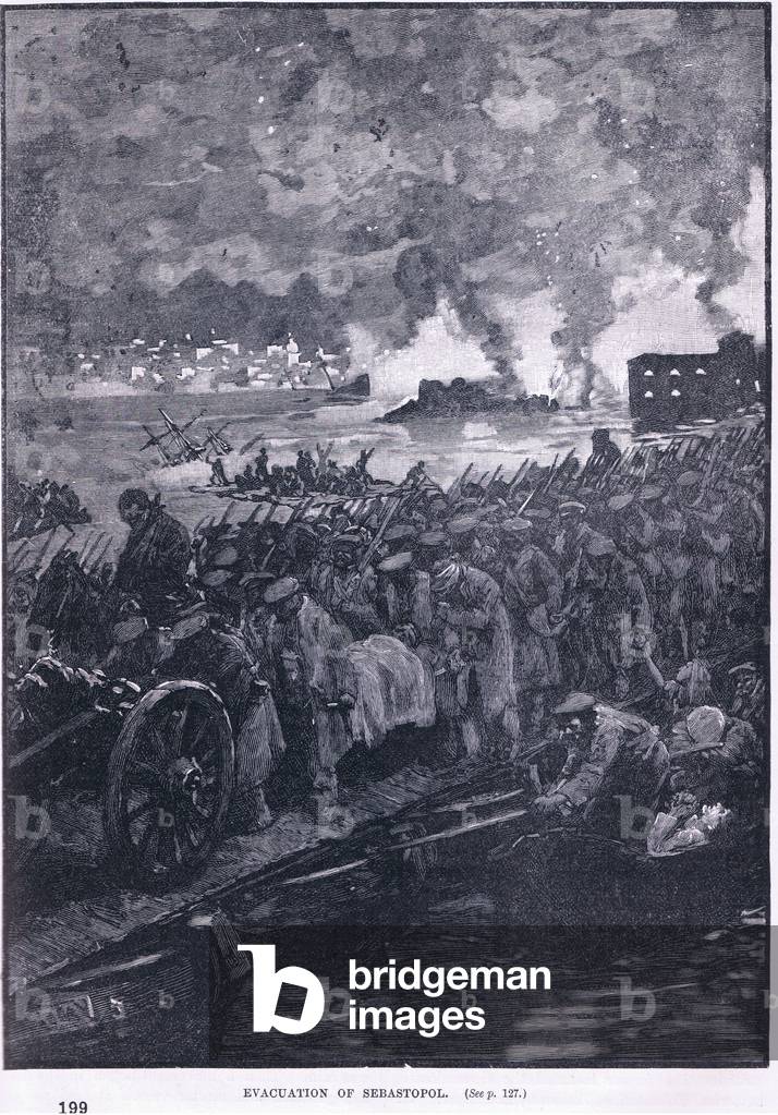Evacuation of Sebastopol 1855 AD (litho)