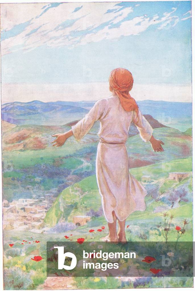 The hill-top at Nazareth,  (colour litho)