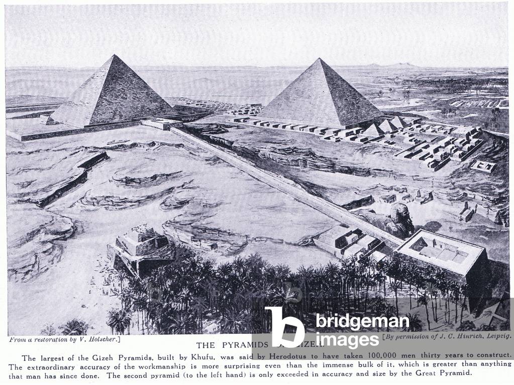 The pyramids of Gizeh, c.1920 (litho)