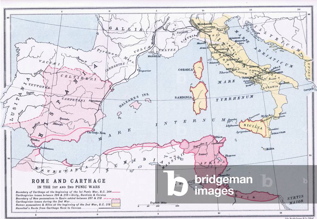 Map of Rome and Carthage, from The Gresham Publishing Company Ltd, 1920 (colour litho)
