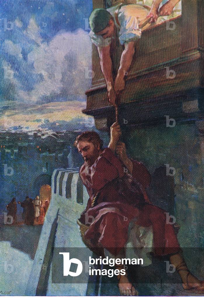 Paul's escape from Damascus, from The Bible Picture Book published by Thomas Nelson, c.1950 (colour litho)