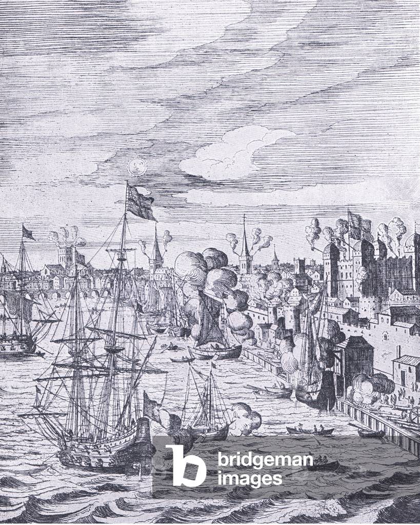 The Tower of London and the Pool in the seventeenth century, illustration from The History of the British People published by Waverley, c.1940 (litho)