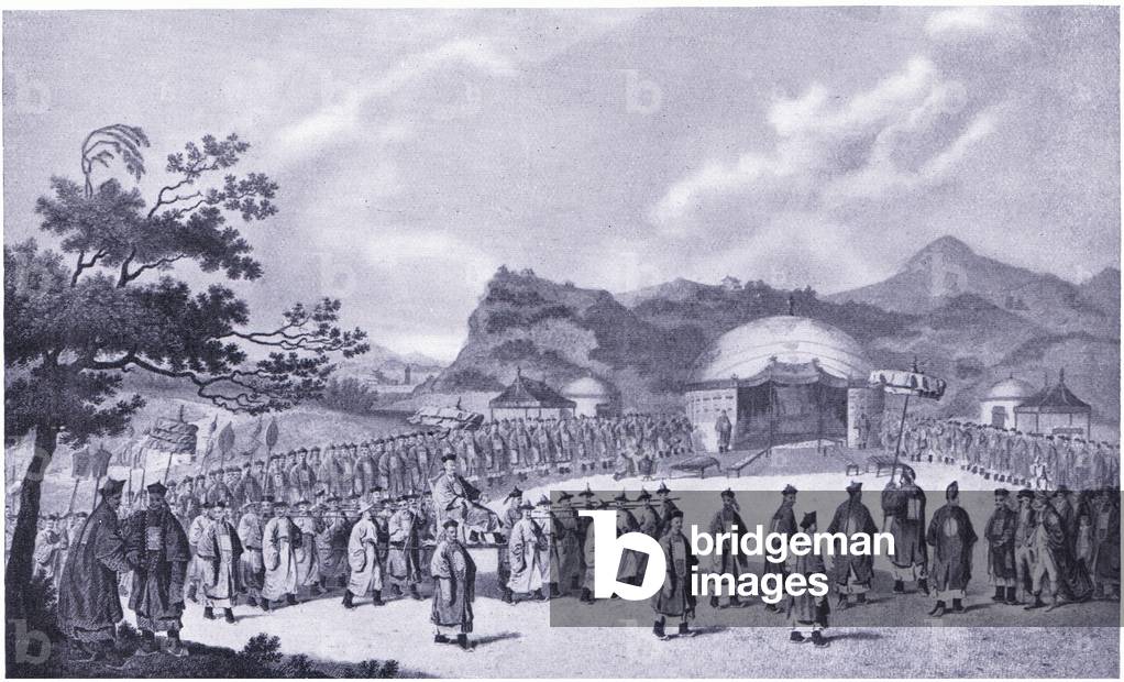 Lord MacCartney received by the emperor 1793 AD (litho)