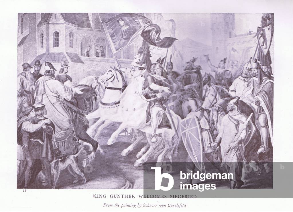 King Gunther welcomes Siegfried, 1920's (litho)