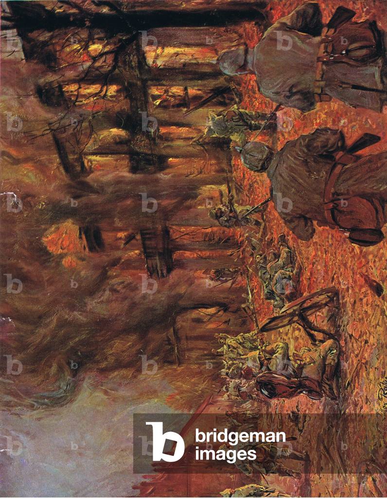 Street battle in Hohenskein, illustration from Hindenburg published by Daterlandischer Derlag C U Weller Berlin, 1922 (colour litho)