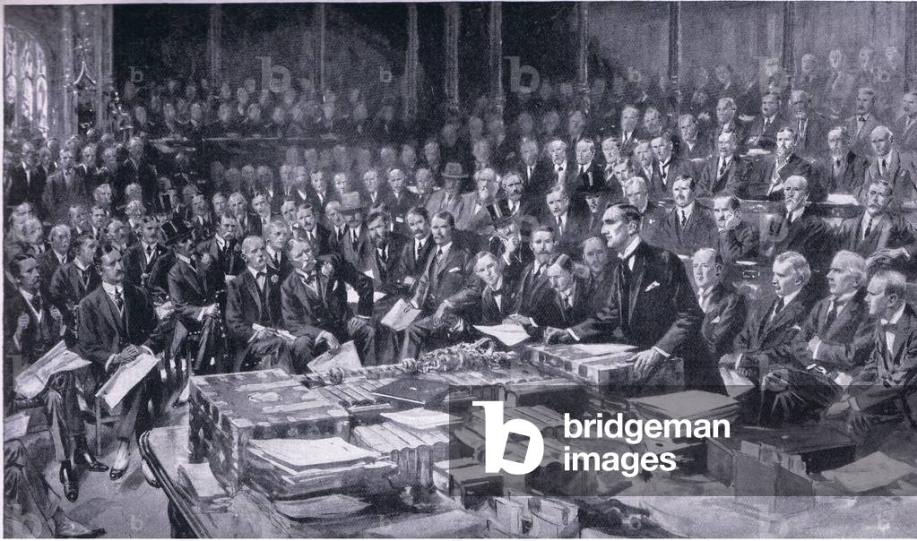 One of the most momentous events in the history of Parliament 3 August 1914, from Cassells History of the British People published by the Waverley Book Company Limited, c.1940 (litho)