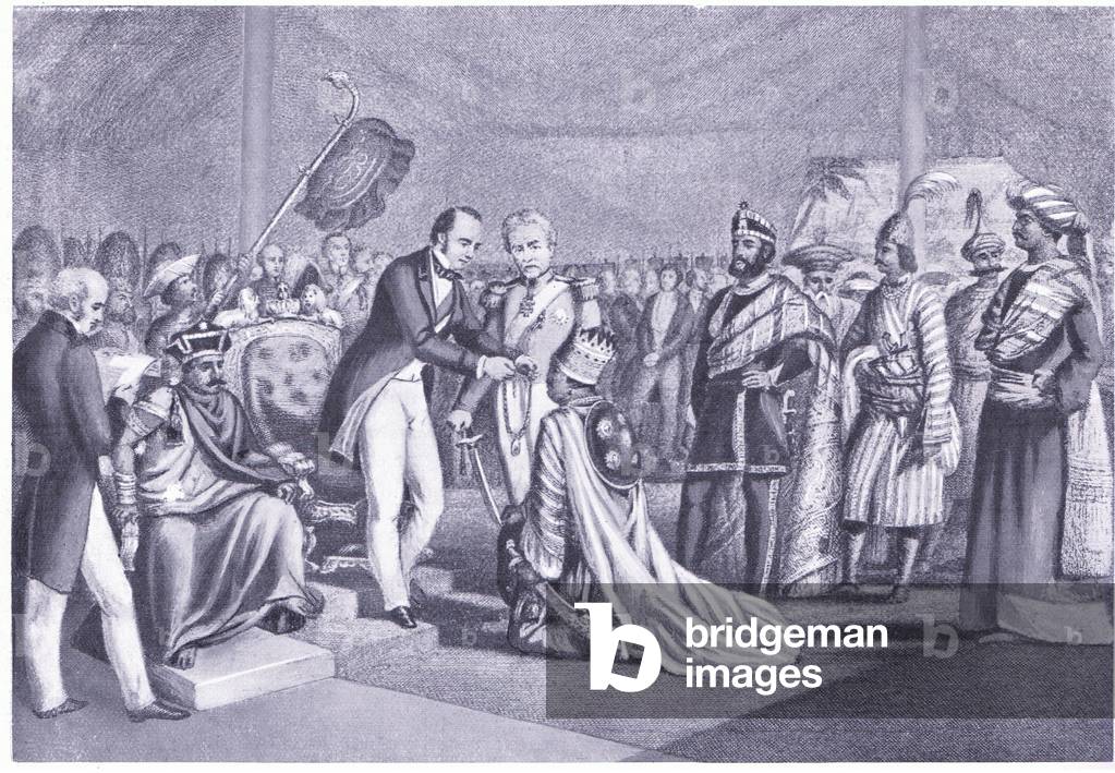 Lord Canning decoration loyal chiefs at Cawnpore 1859 AD (litho)