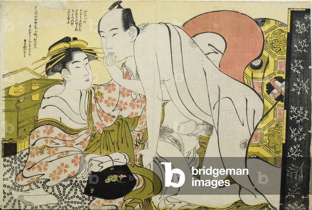 Amanti con mano a bocca, c.1785, (stampa a colori in legno)