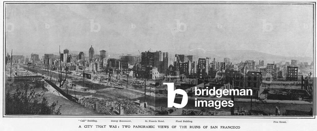 Panoramic view of the ruins of San Francisco after the 1906 earthquake, 1906 (b/w photo)