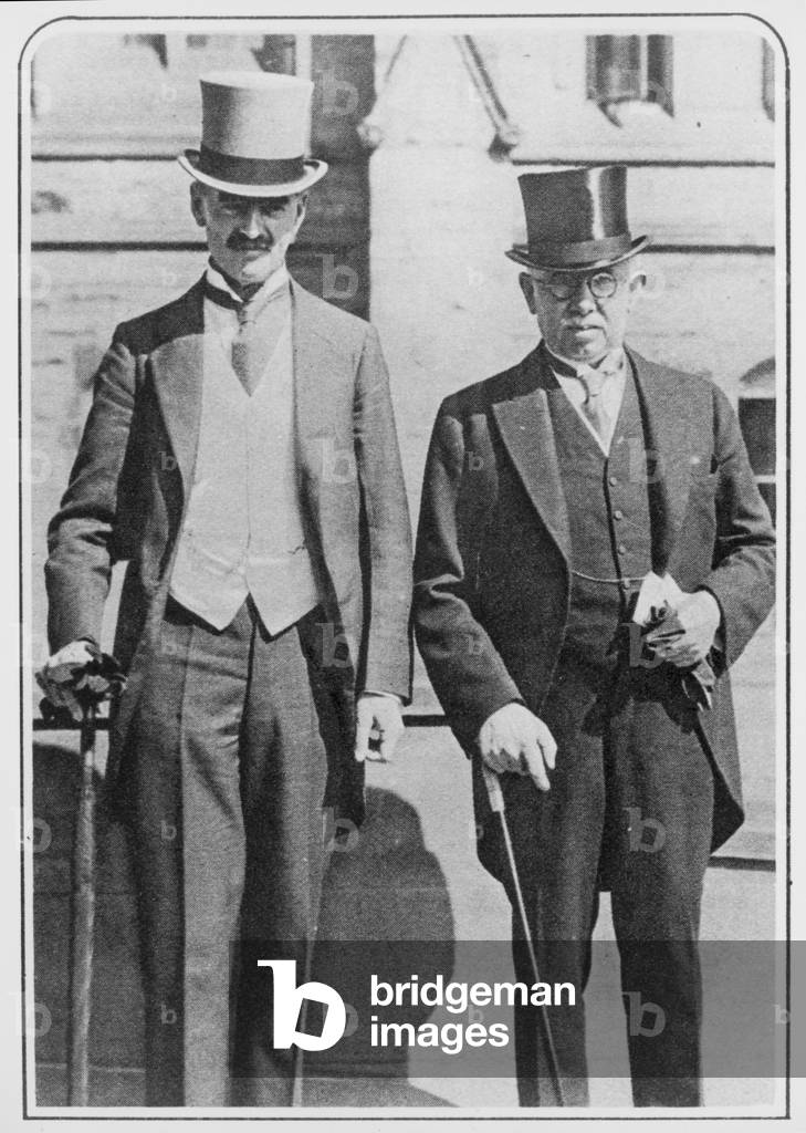 Neville Chamberlain (1869-1940) and J.H. Thomas (1874-1949) arriving at Parliament House for the opening of the Ottawa Conference, from 'The Illustrated London News', 6th August 1932 (b&w photo)