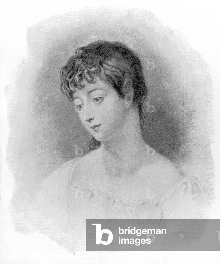 Portrait of Mary Chaworth (litho) (b/w photo)