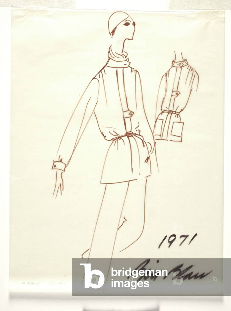 Sketch of a woman's pantsuit, 1971 (marker on paper)